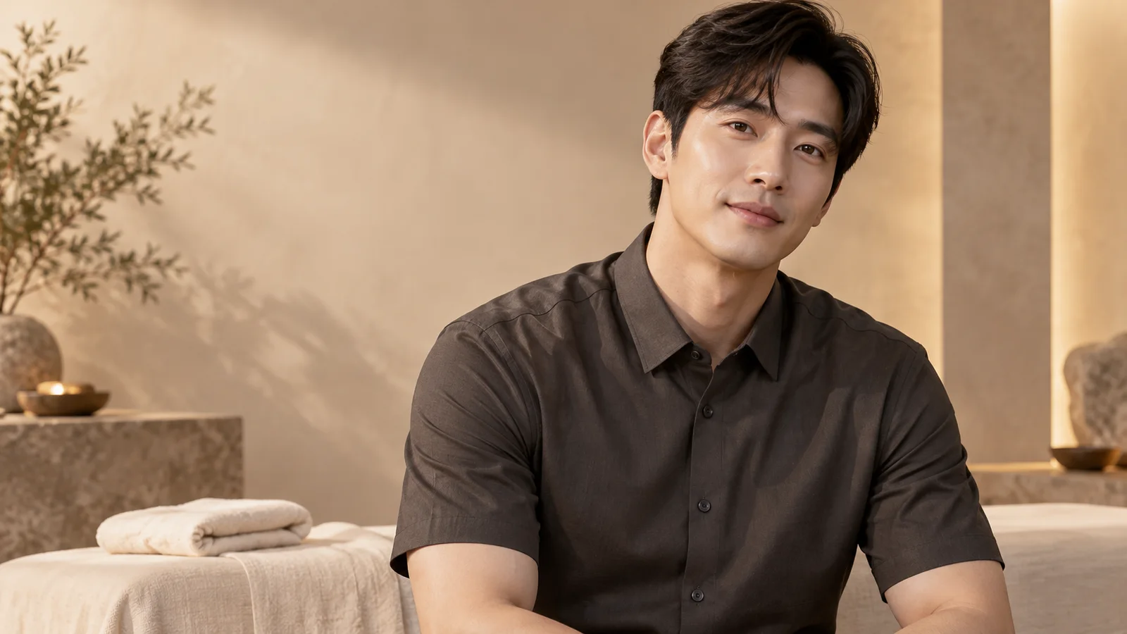 따뜻하고 단정한 분위기를 표현한 AI 남성 브랜드 모델